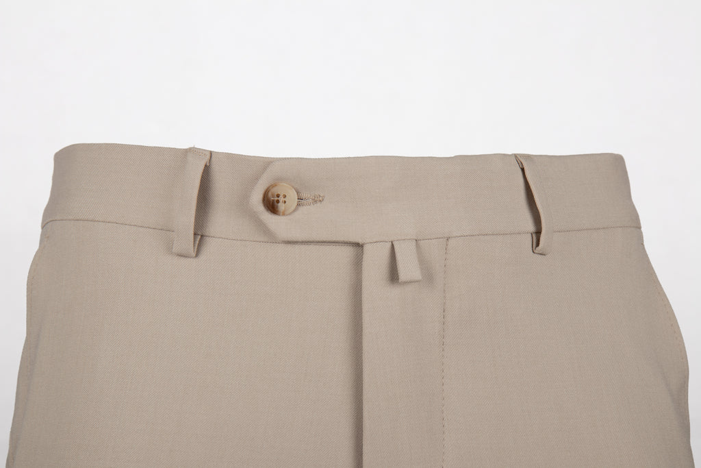 Beige Slim-Fit Tailored Trousers