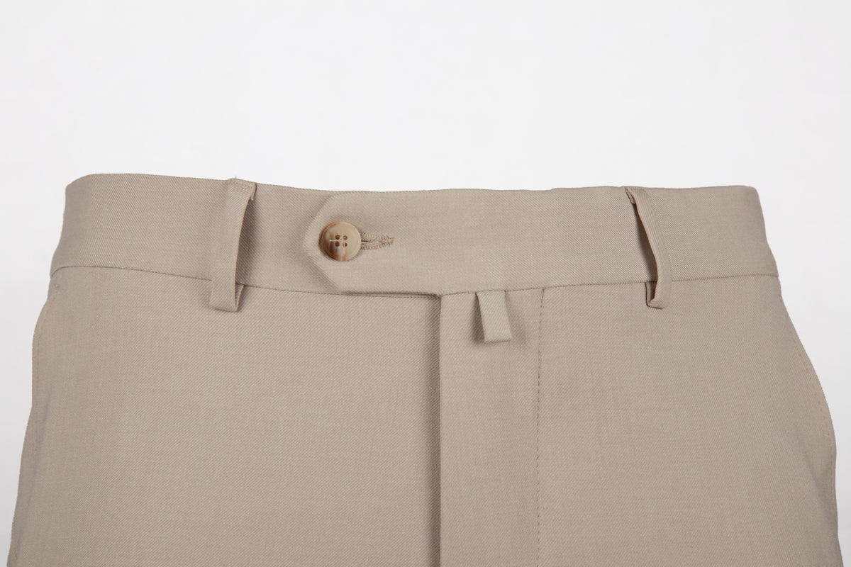 Beige Slim-Fit Tailored Trousers