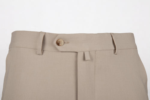 Beige Slim-Fit Tailored Trousers