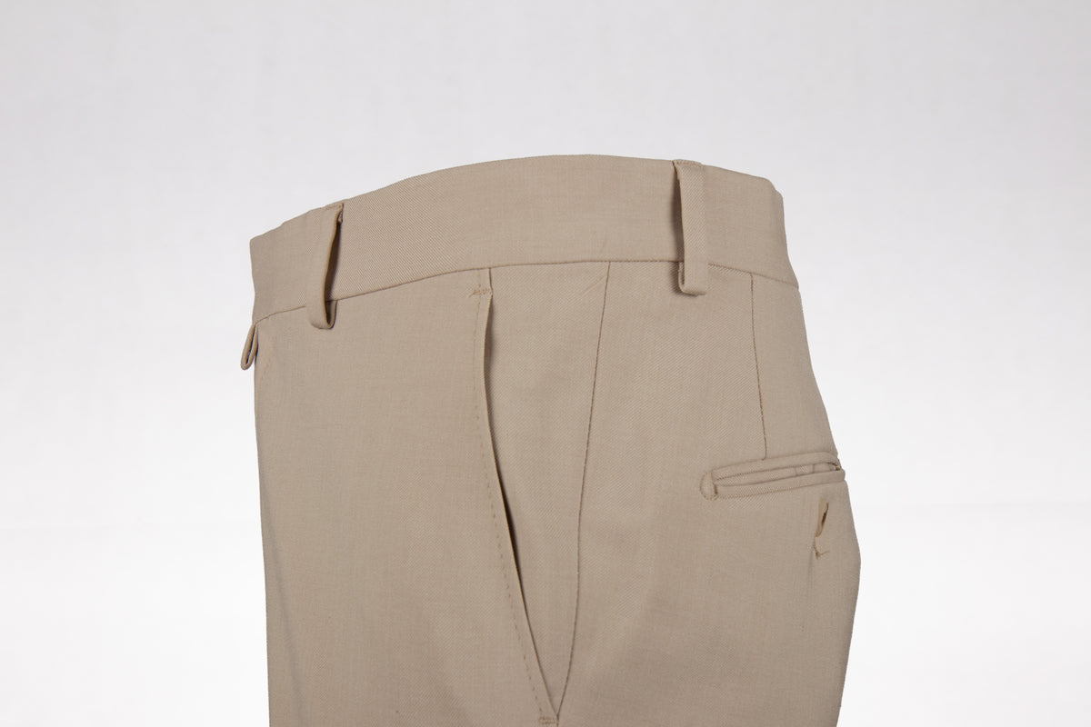 Beige Slim-Fit Tailored Trousers