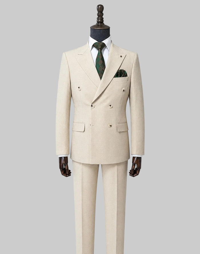Beige Double-Breasted Suit — The Riviera