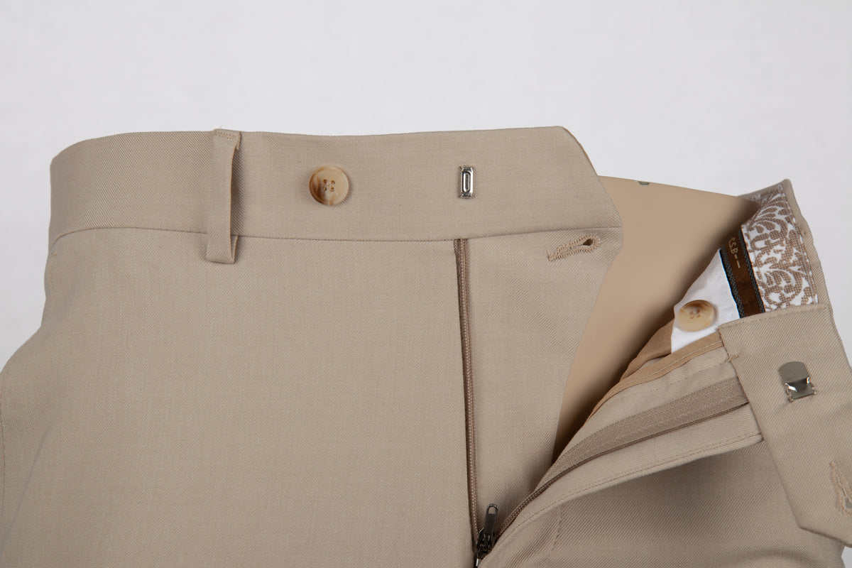 Beige Slim-Fit Tailored Trousers