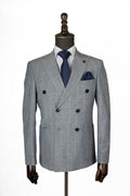 Sky Blue Pinstripe Double-Breasted Suit Jacket