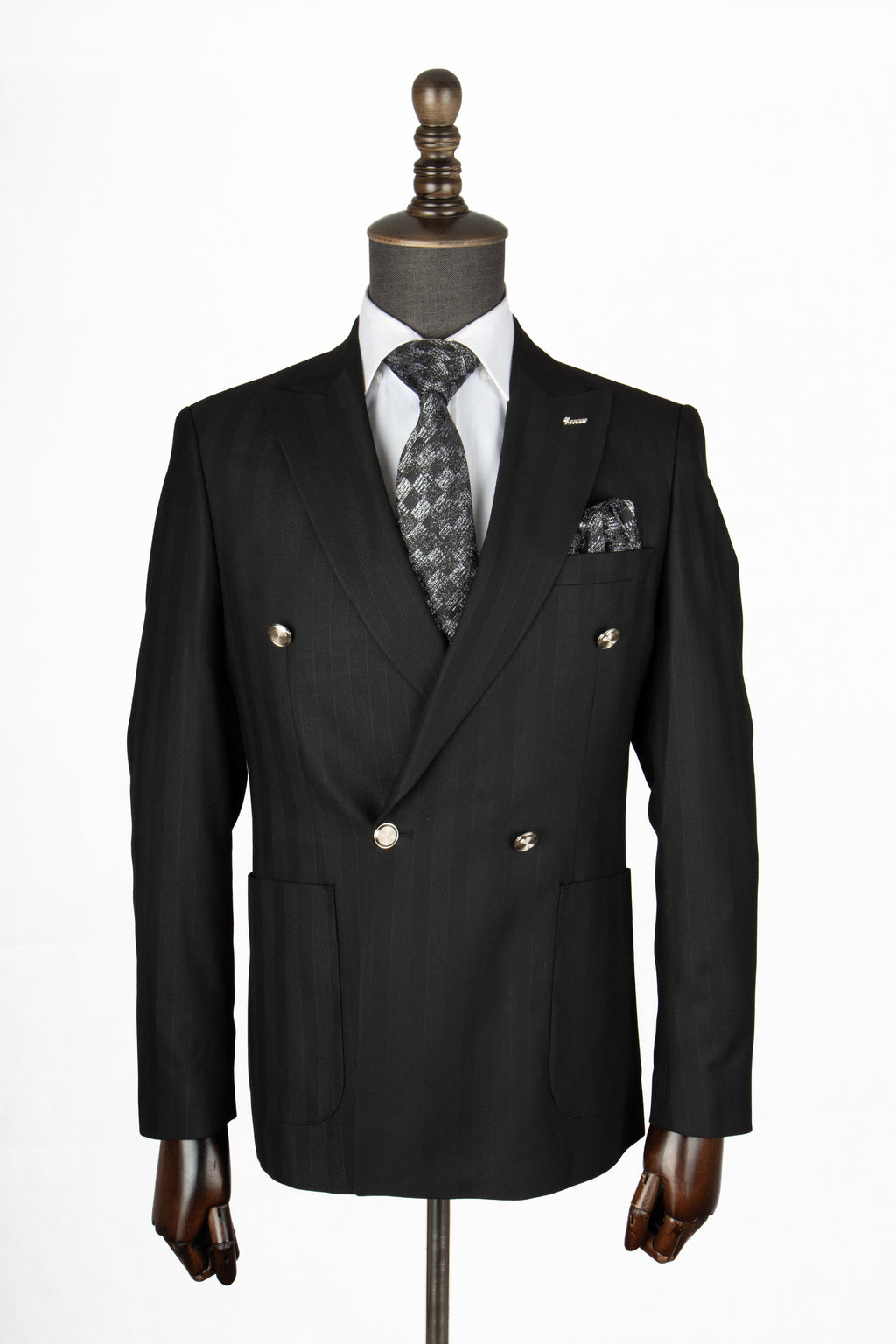 Midnight Pinstripe Double-Breasted Suit Jacket