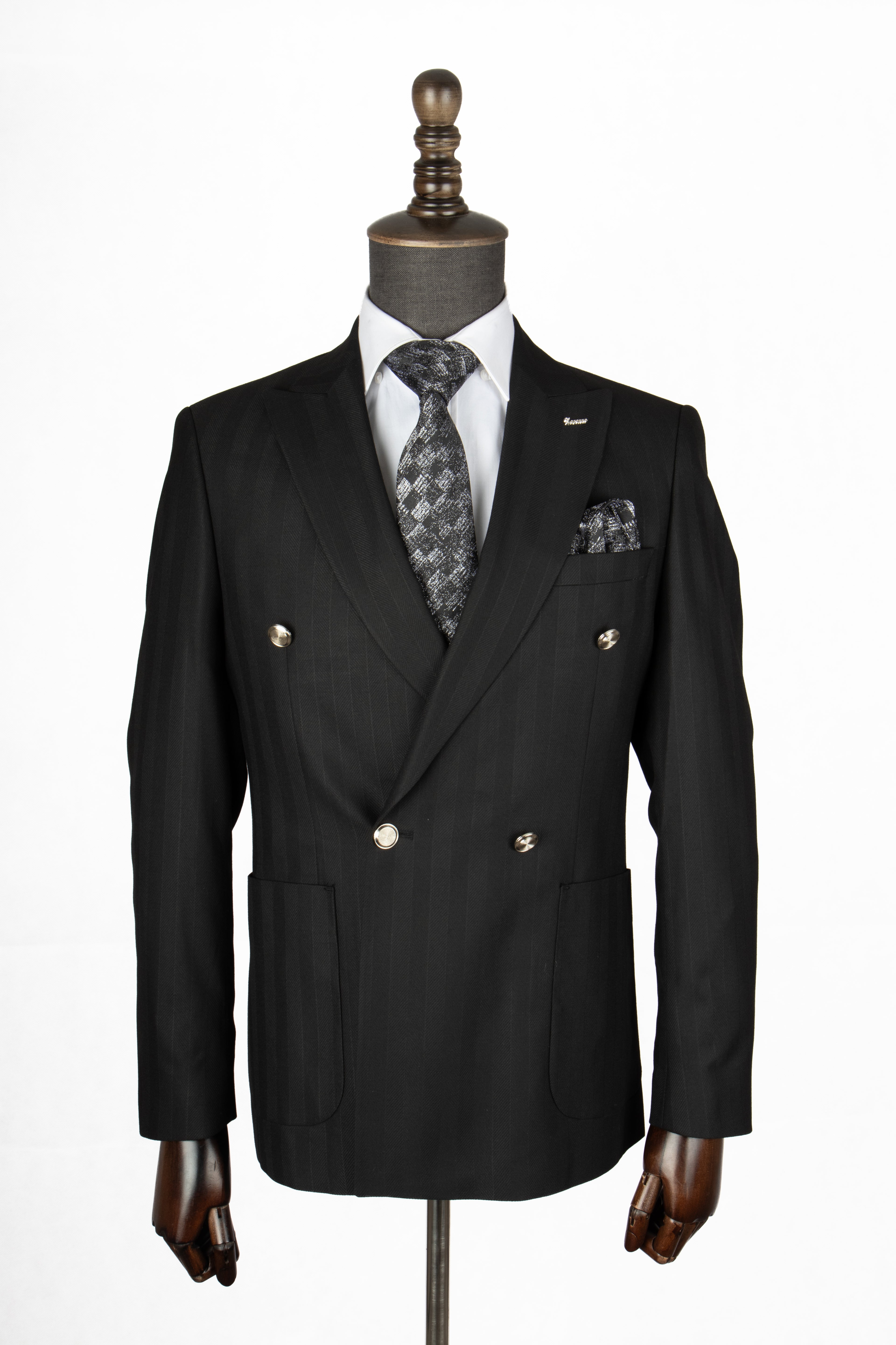 Midnight Pinstripe Double-Breasted Suit Jacket