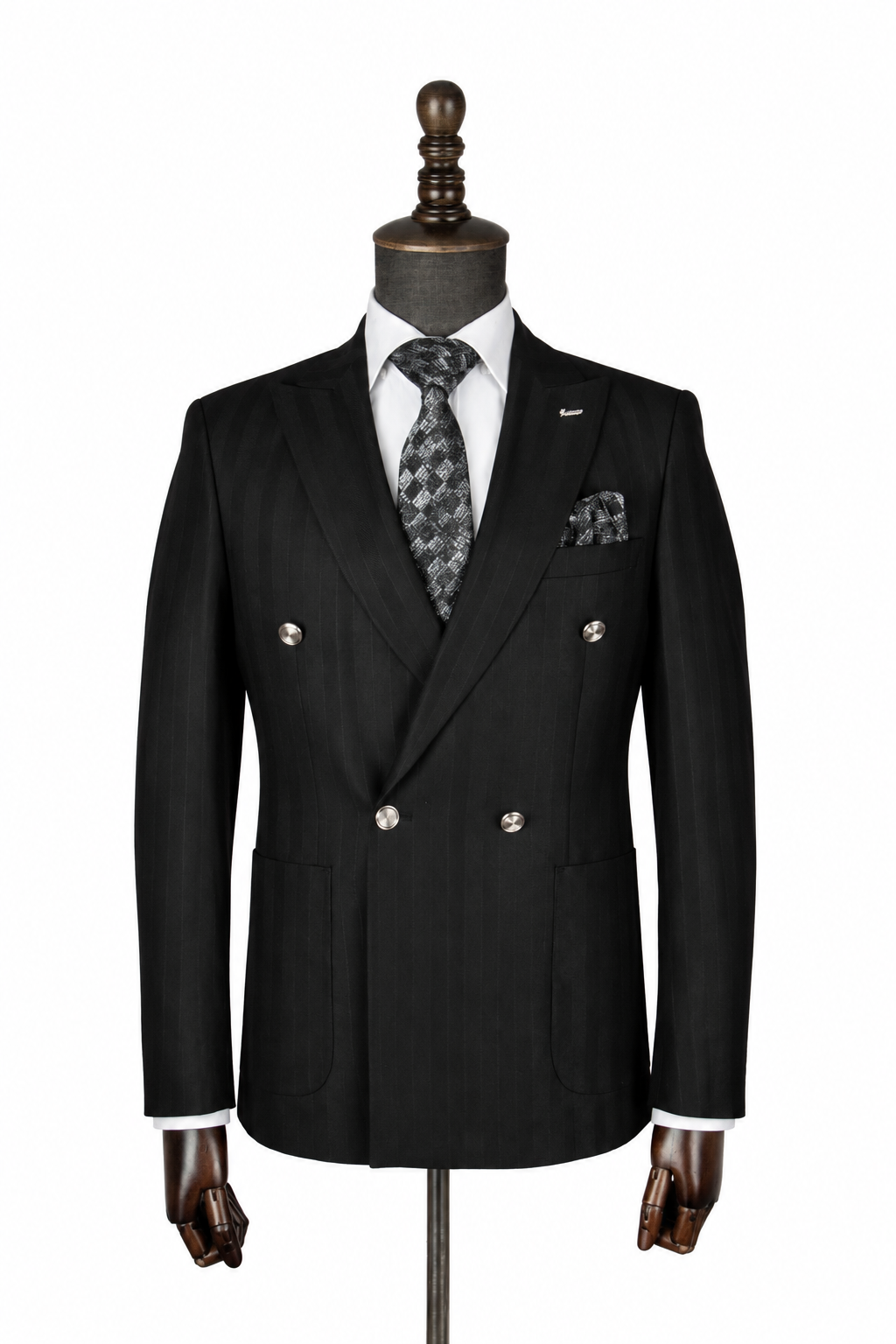 Midnight Pinstripe Double-Breasted Suit Jacket