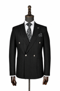 Midnight Pinstripe Double-Breasted Suit Jacket