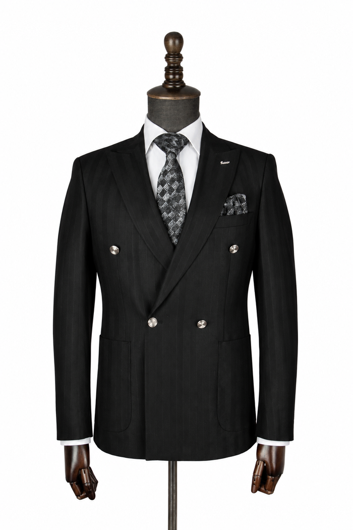 Midnight Pinstripe Double-Breasted Suit Jacket
