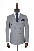 Sky Blue Pinstripe Double-Breasted Suit Jacket