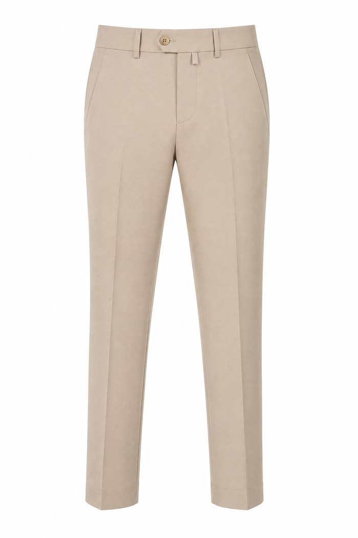 Beige Slim-Fit Tailored Trousers