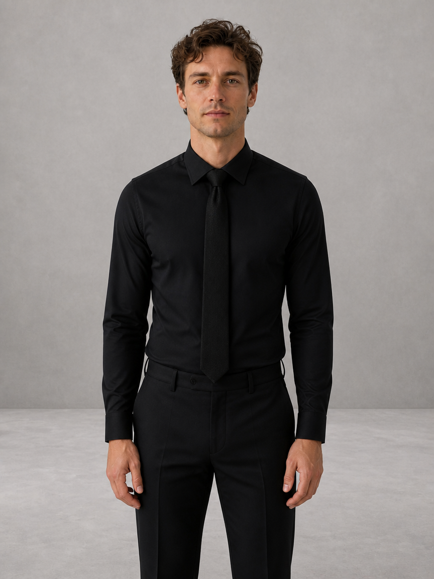Black Slim-Fit Non-Iron Dress Shirt
