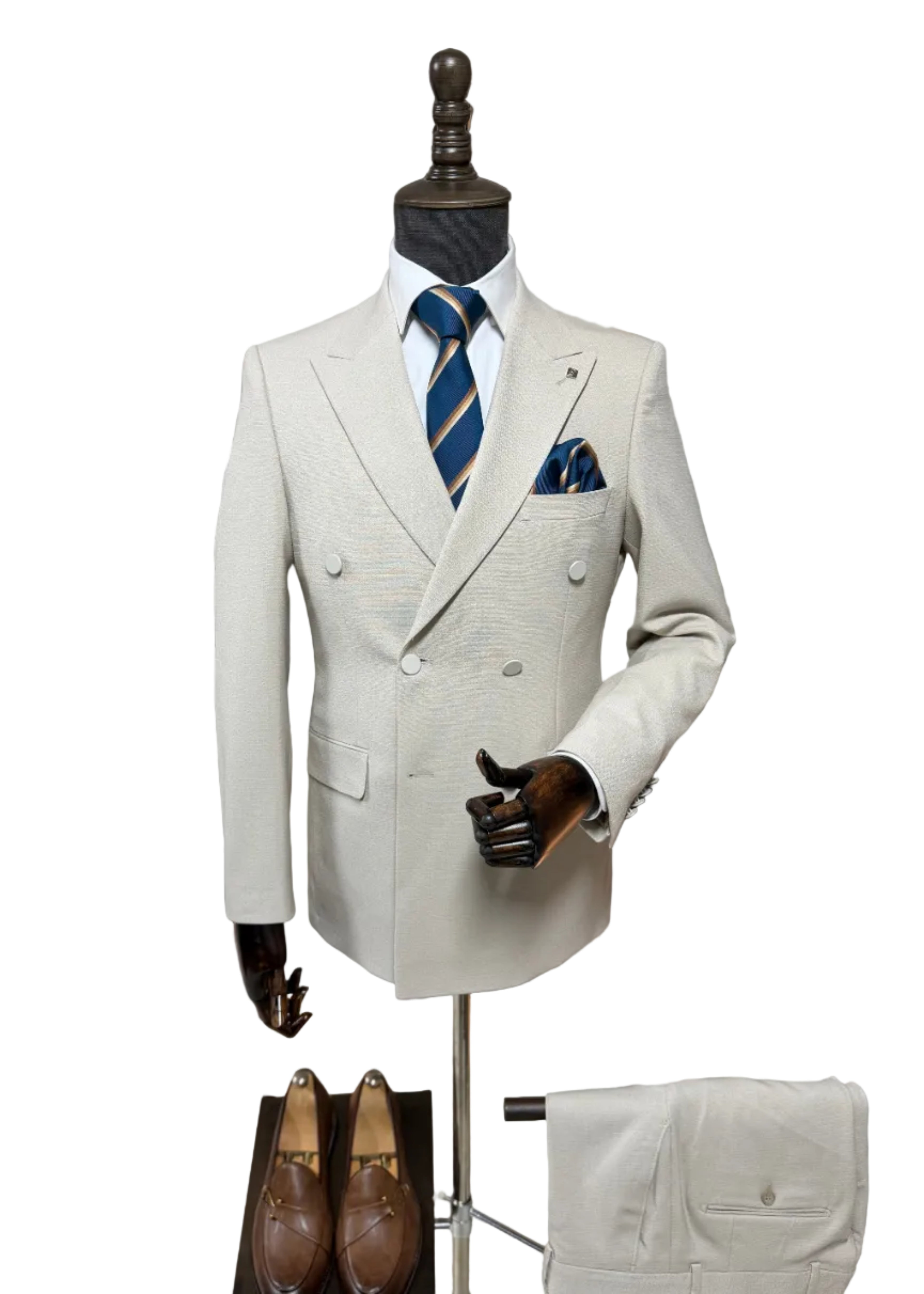 Beige Double-Breasted Suit — The Riviera